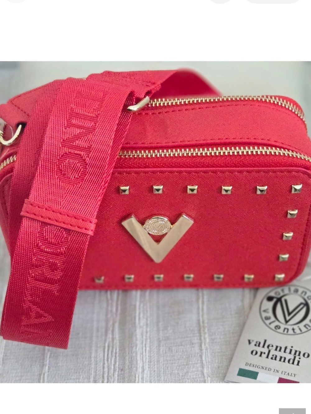 NWT Valentino Orlandi Red Studded Crossbody Bag